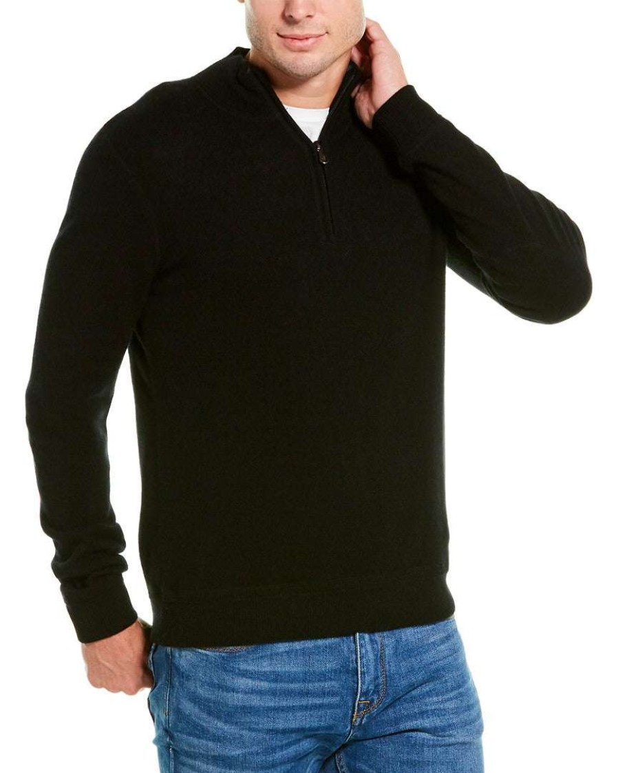 Clothing * | Raffi Zip-Up Mockneck Cashmere Sweater Men Black