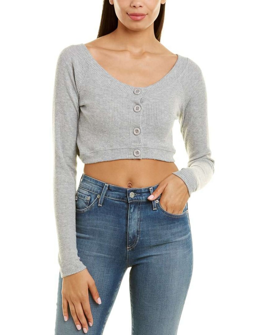 Clothing * | Lna Moon Brushed Rib Crop Cardigan Women Grey