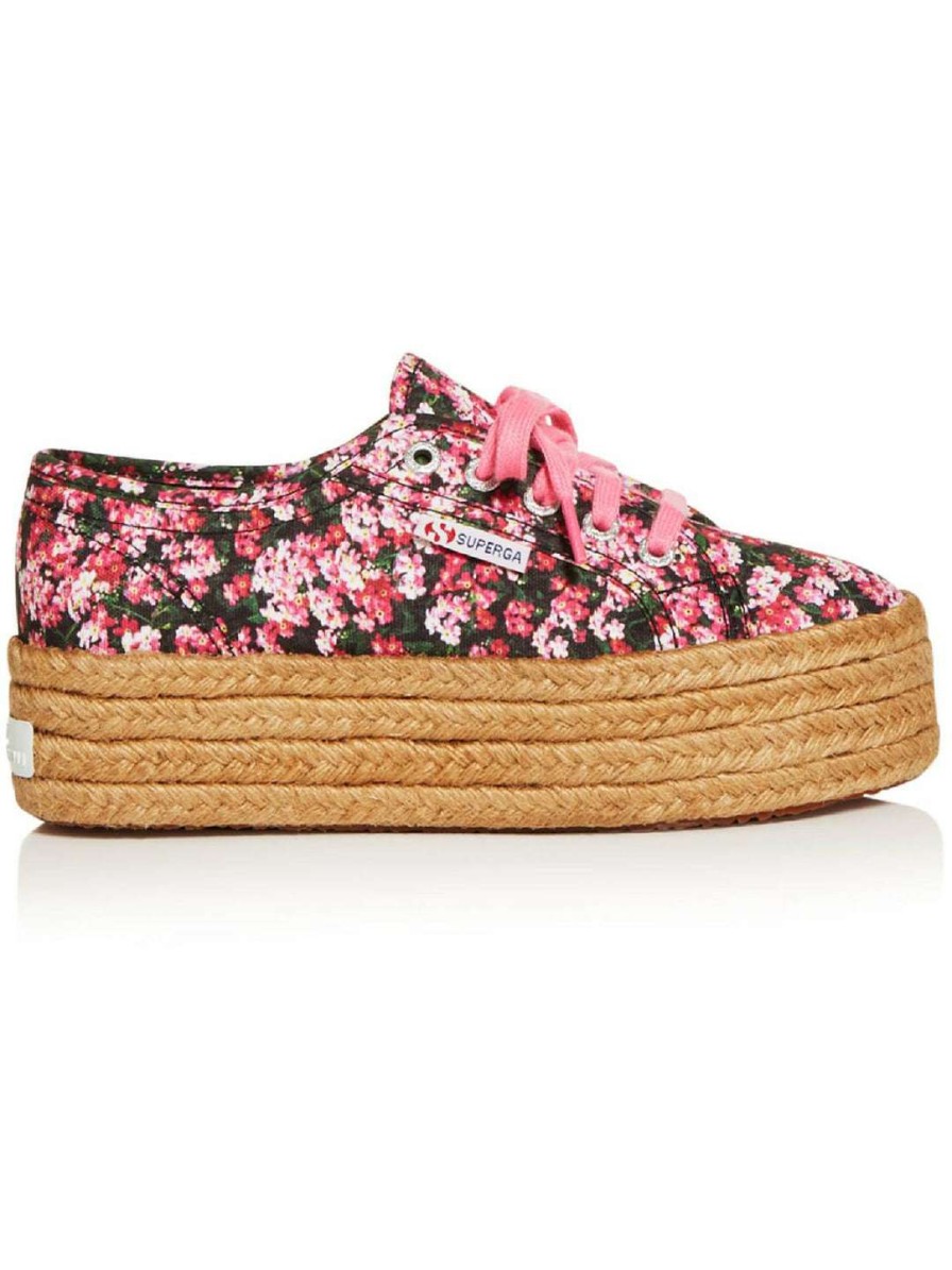 Shoes * | Superga Fantasy Flowers Rope Womens Canvas Platforms Casual And Fashion Sneakers Black/Fuchsia Flowers