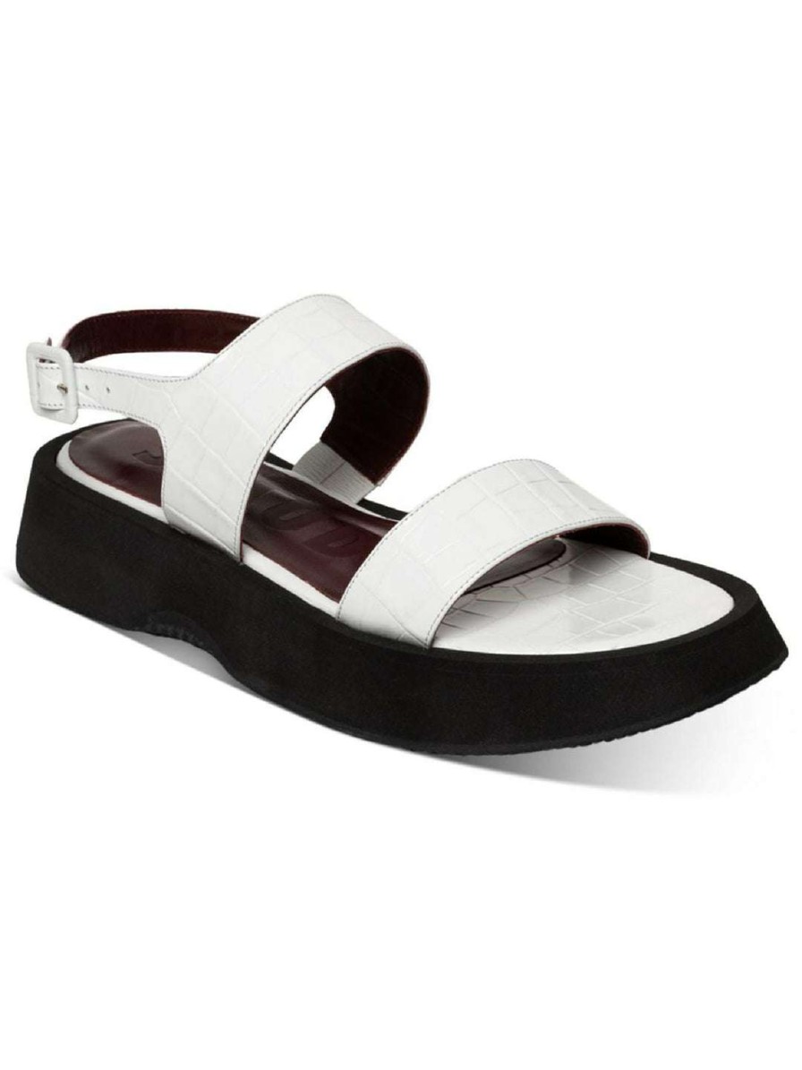 Shoes * | Staud Nicky Womens Open Toe Croc Embossed Strappy Sandals Fresh White Faux/Croc/Black