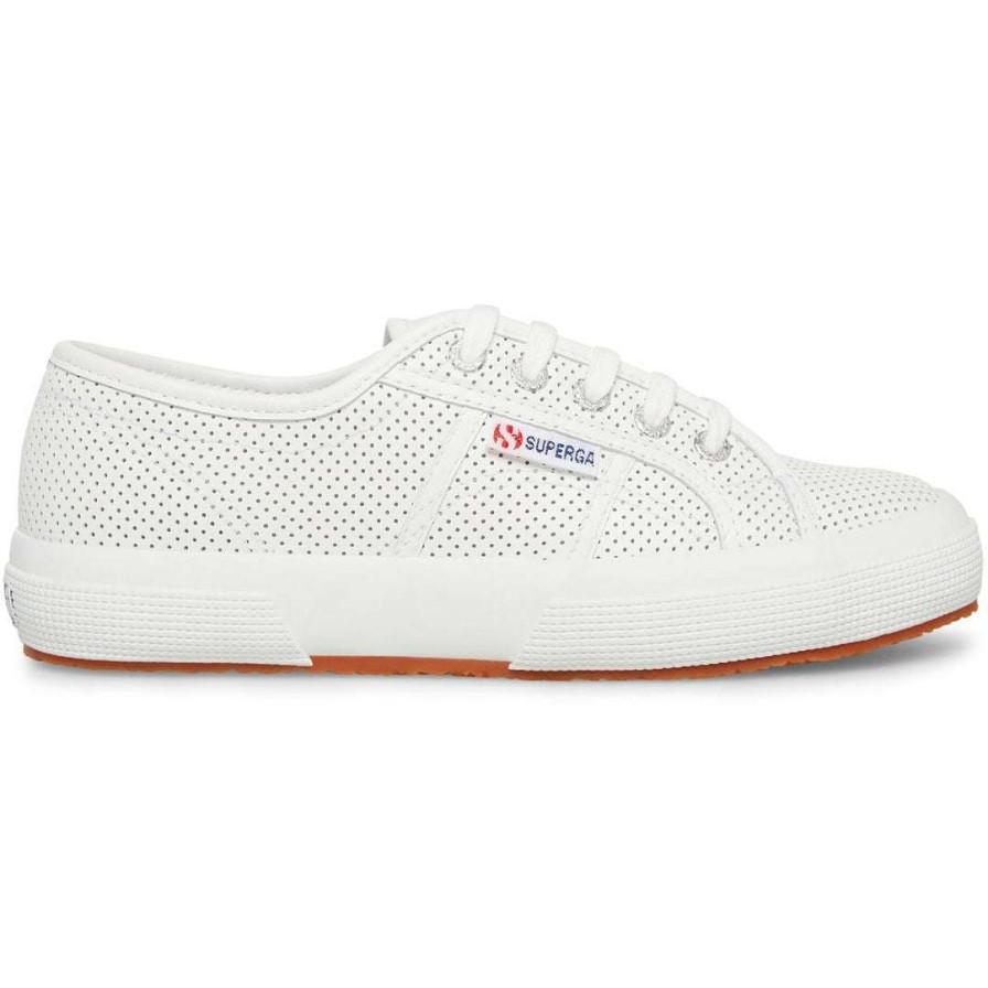 Shoes * | Superga 2750 Perforated Leather Womens Leather Lifestyle Casual And Fashion Sneakers White Perf