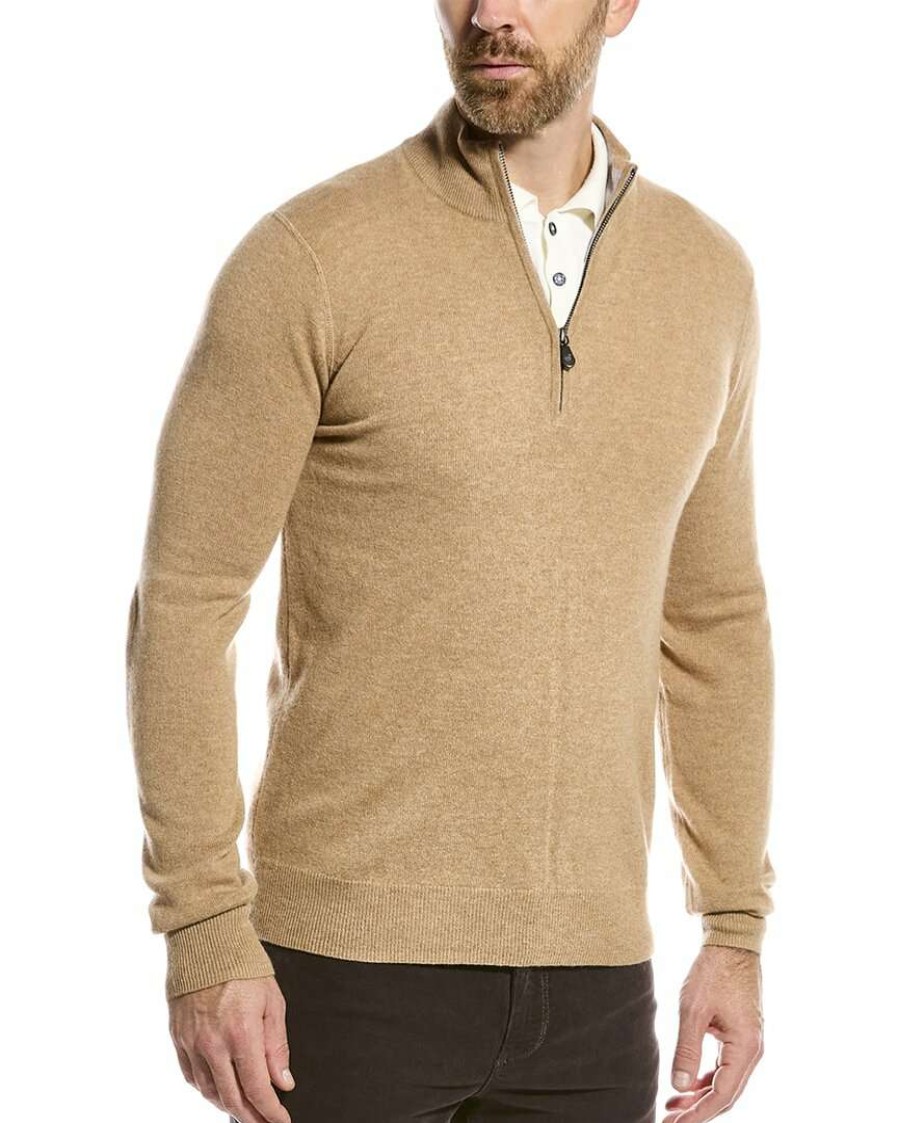 Clothing * | Raffi Zip Mock Neck Cashmere Sweater Men Brown