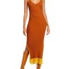 Clothing * | Staud Womens Ribbed Knit Bodycon Dress Tan/Goldie