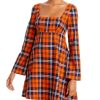 Clothing * | Staud Beth Womens Casual Bell Sleeve Fit & Flare Dress Poppy Plaid