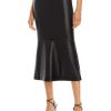 Clothing * | Staud Laurel Womens Faux Leather Flounce Midi Skirt Black