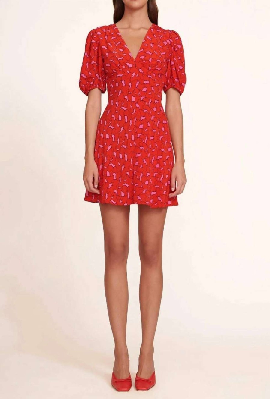 Clothing * | Staud Milla Mini Dress In Women Cherry Abstract Wave