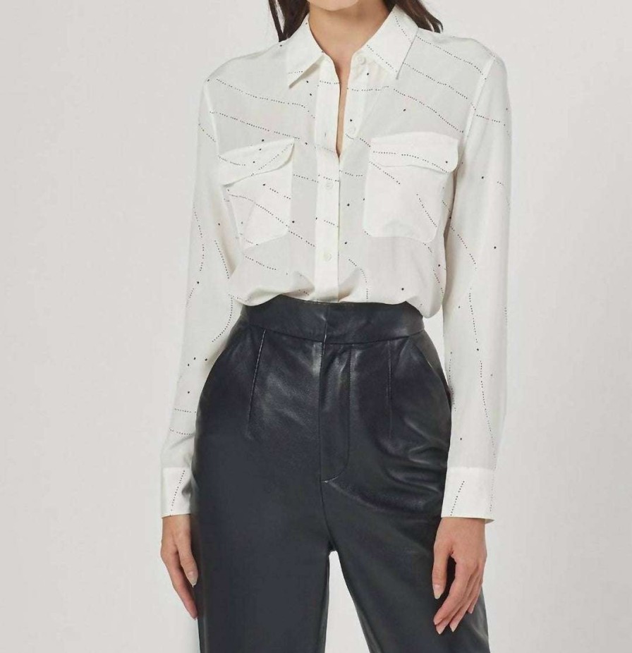 Clothing * | Equipment Slim Signature Silk Shirt In Women Natural White/True Black