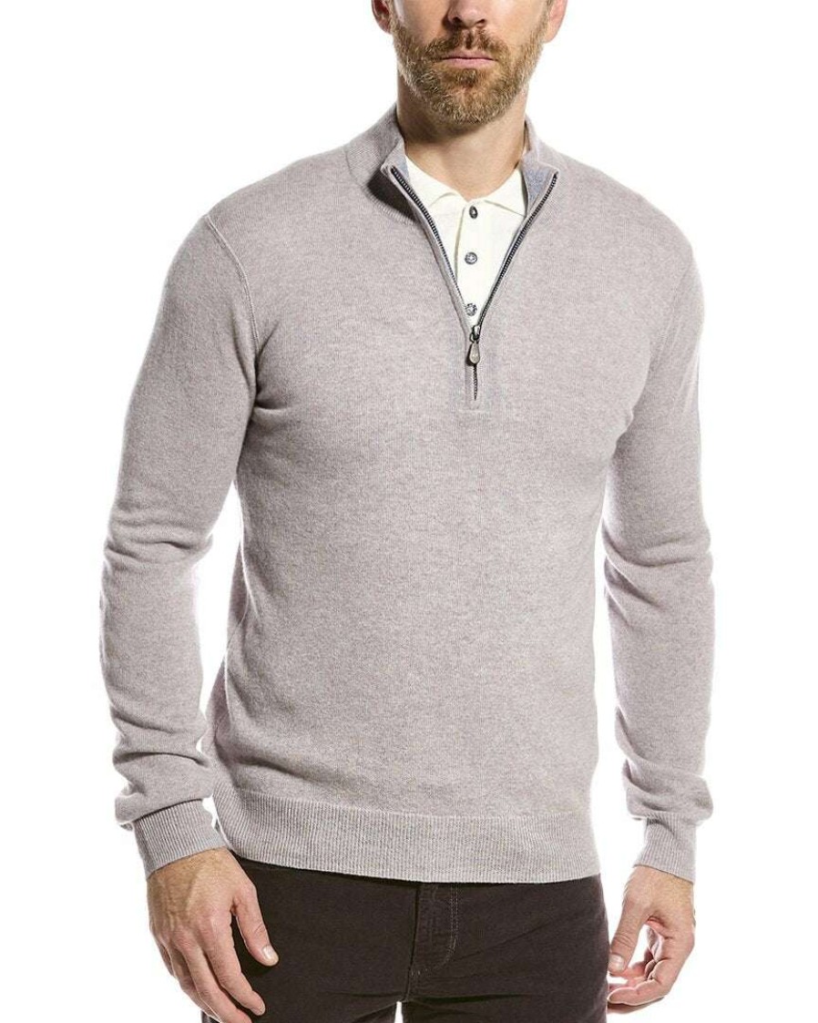 Clothing * | Raffi Zip Mock Neck Cashmere Sweater Men White