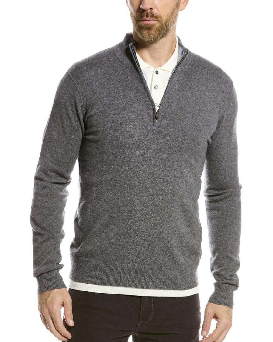 Clothing * | Raffi Zip Mock Neck Cashmere Sweater Men Grey