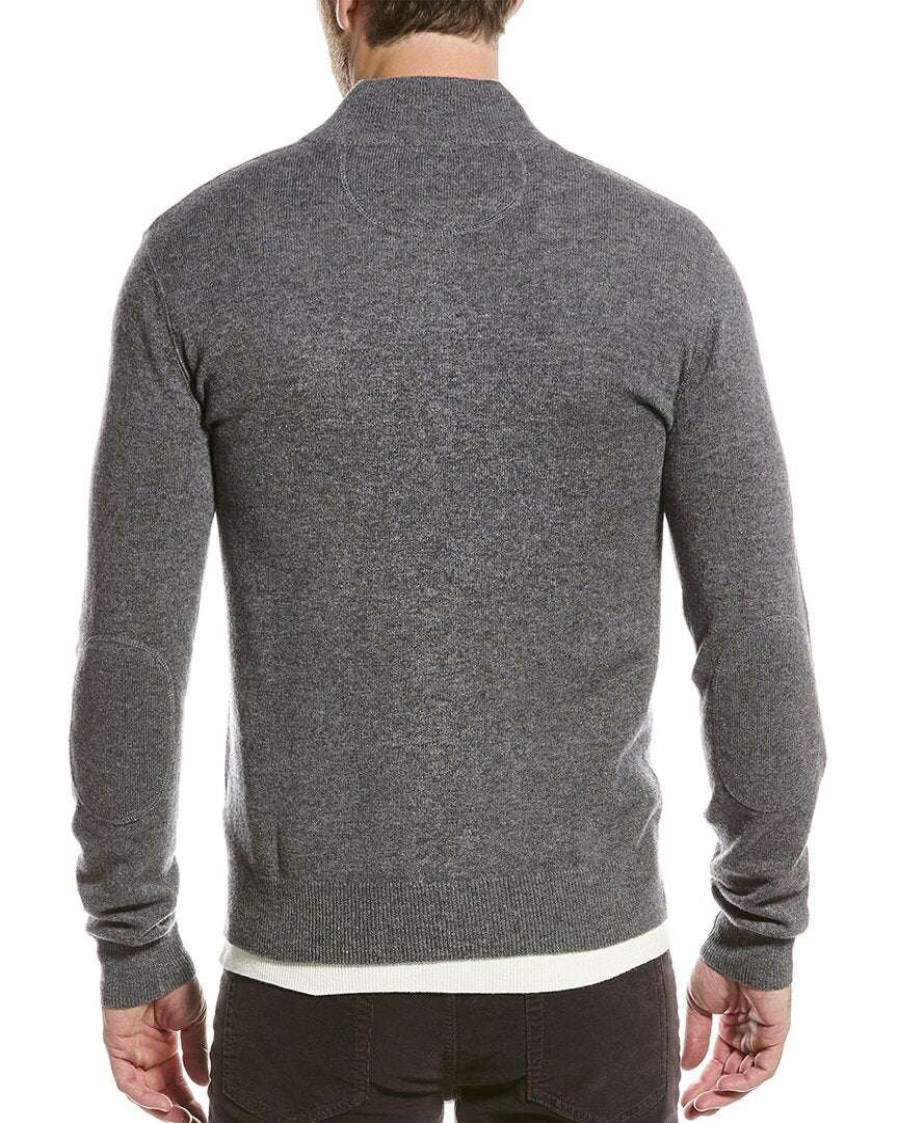 Clothing * | Raffi Zip Mock Neck Cashmere Sweater Men Grey