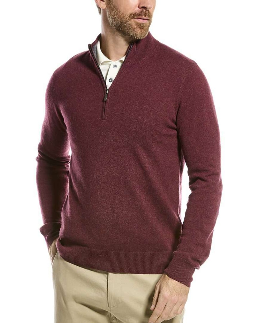 Clothing * | Raffi Zip Mock Neck Cashmere Sweater Men Red