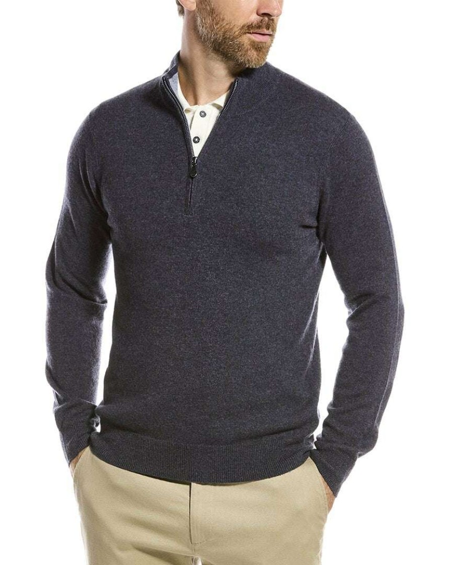 Clothing * | Raffi Zip Mock Neck Cashmere Sweater Men Grey