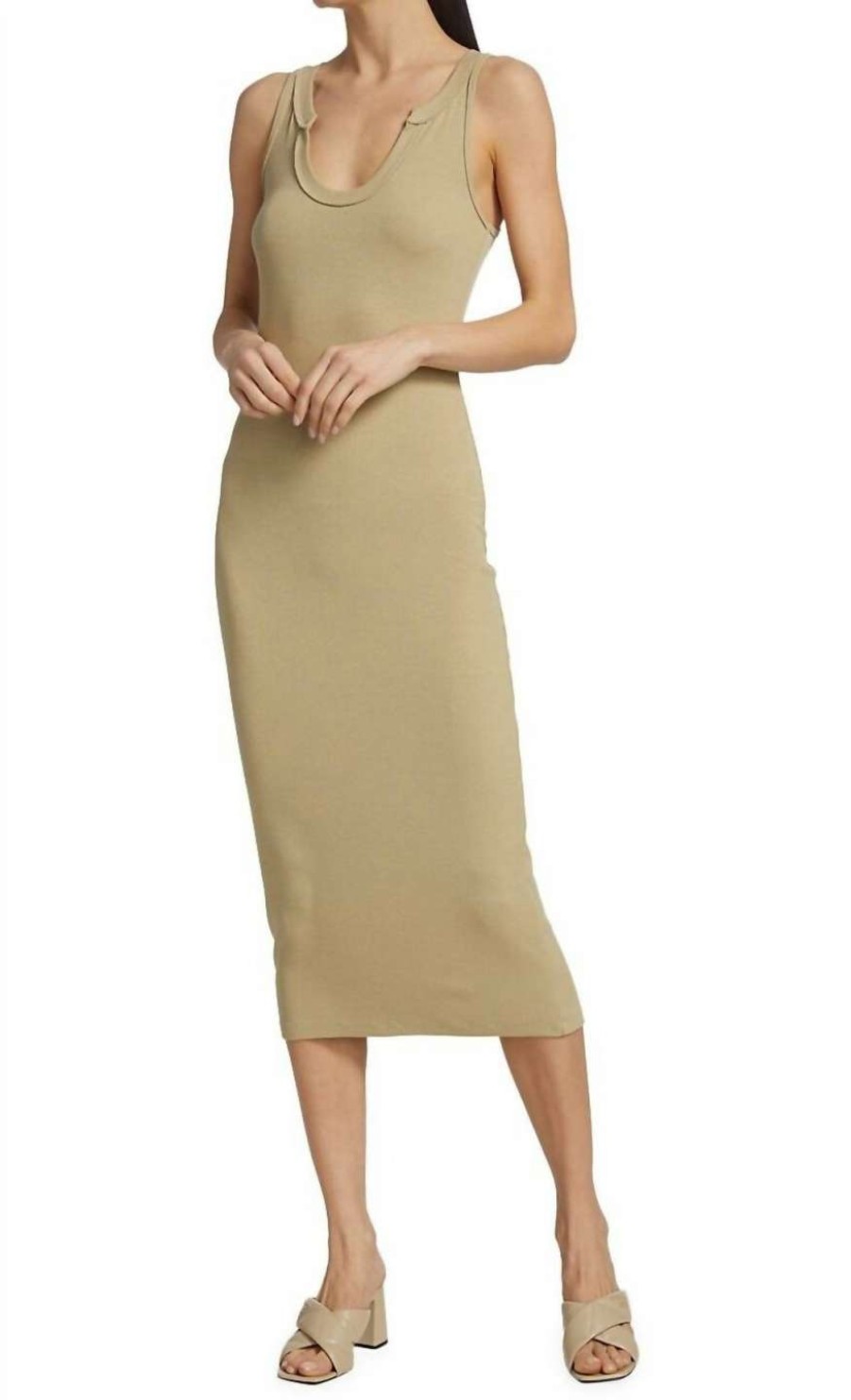 Clothing * | Lna Gaia Seamed Rib Dress In Women Pale Khaki