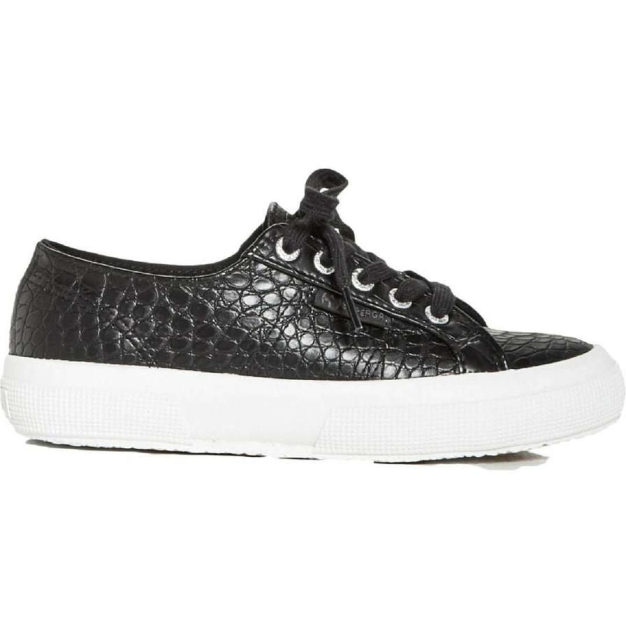 Shoes * | Superga 2750 Syntcrocodile Womens Lifestyle Lace Up Fashion Sneakers Black Crocodile