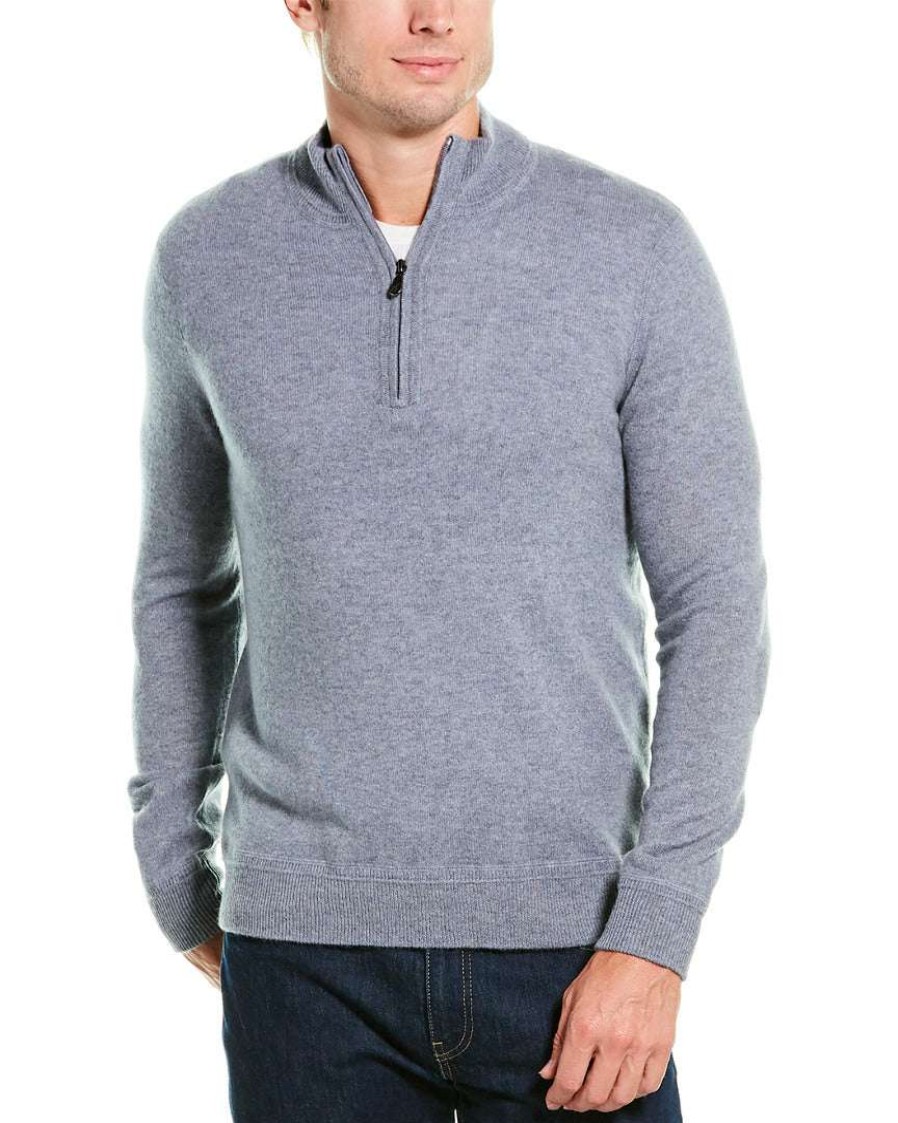 Clothing * | Raffi Zip Mock Neck Cashmere Sweater Men Grey