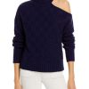 Clothing * | Staud Womens Wool Cold Shoulder Turtleneck Sweater Navy