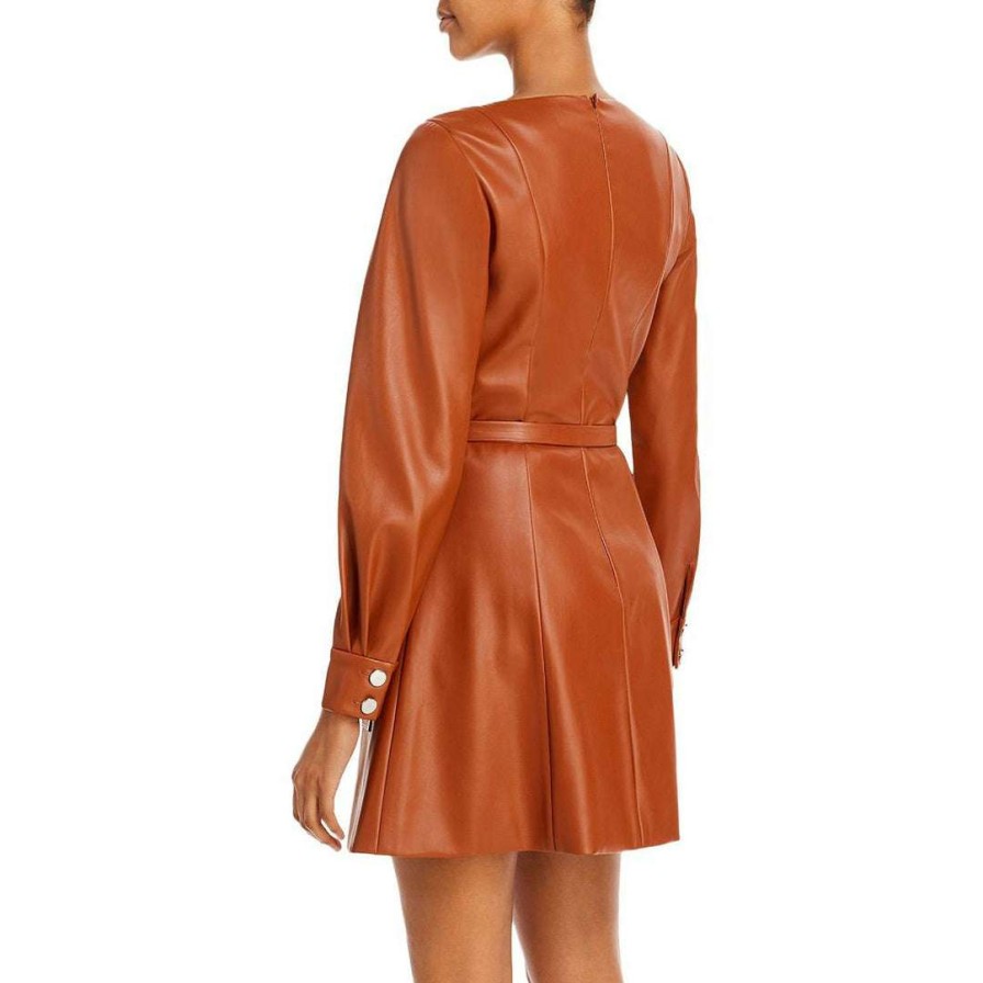 Clothing * | Staud Oz Womens Faux Leather Long Sleeves Mini Dress WhisBest