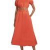 Clothing * | Staud Cybele Womens Linen Long Maxi Skirt Burnt Ochre