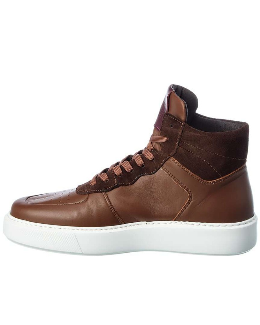 Shoes * | M By Bruno Magli Cesare Leather & Suede High-Top Sneaker Men Brown