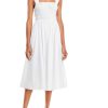 Clothing * | Staud Ida Womens Smocked Calf Midi Dress White