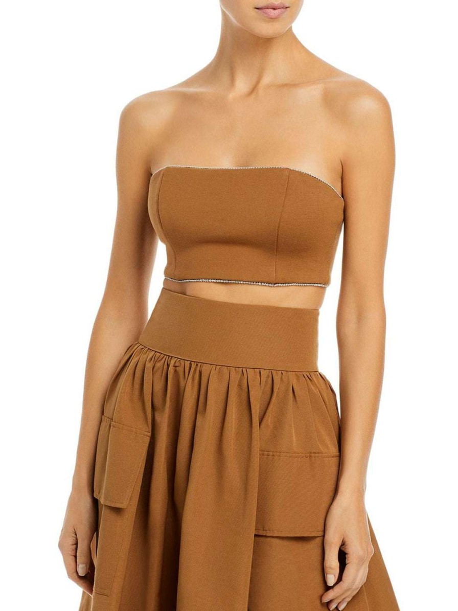 Clothing * | Staud Lilies Womens Tube Embellished Strapless Top Mocha