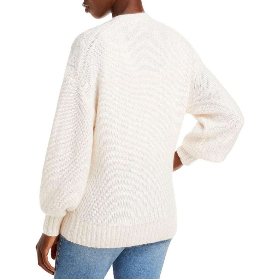 Clothing * | Staud Blake Womens Open Stitch V Neck Cardigan Sweater Ivory